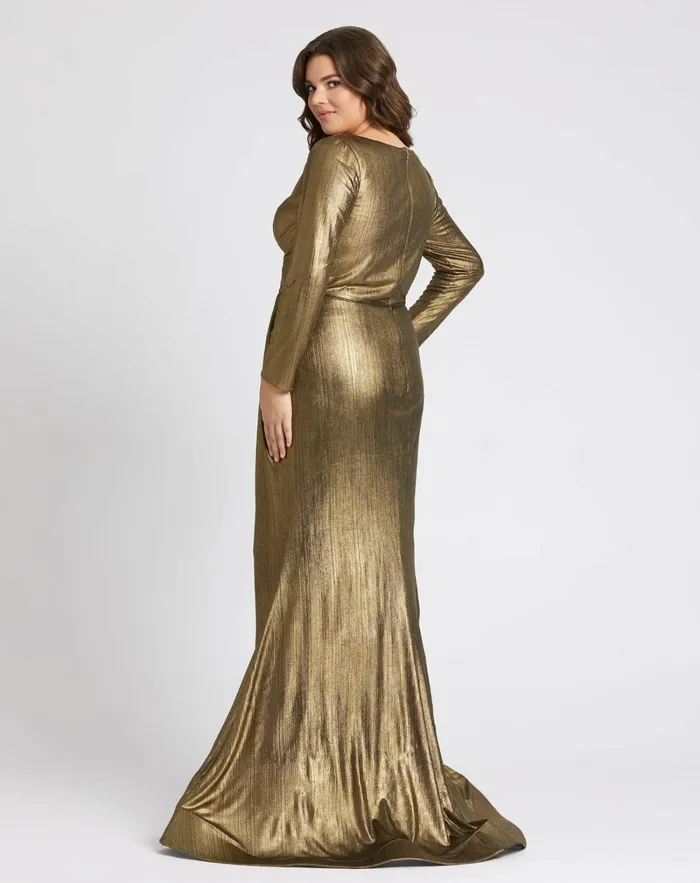 Women Plus Size Dresses Mac Duggal Chic Metallic Evening Gown Plus Bronze