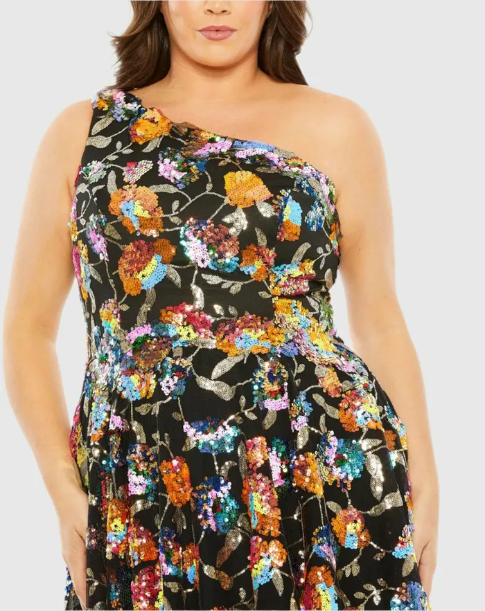 Women Plus Size Dresses Mac Duggal Sequin Embellished One Shoulder Asymmetrical Gown Black Multi Women Plus Size Dresses Mac Duggal Sequin Embellished One Shoulder Asymmetrical Gown Black Multi