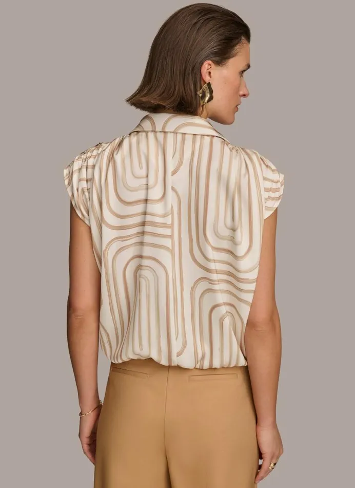 Women PRINT CINCHED SHOULDER BLOUSE Creamfawn Donna Karan New York Sweaters And Tops