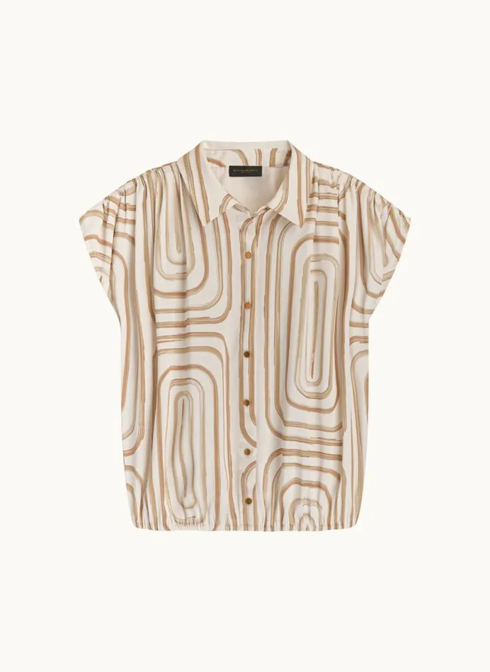 Women PRINT CINCHED SHOULDER BLOUSE Creamfawn Donna Karan New York Sweaters And Tops