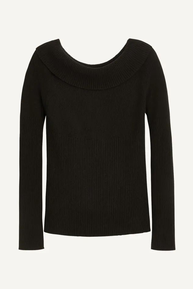 Women RIBBED BOAT NECK TOP Black Donna Karan New York Sweaters And Tops