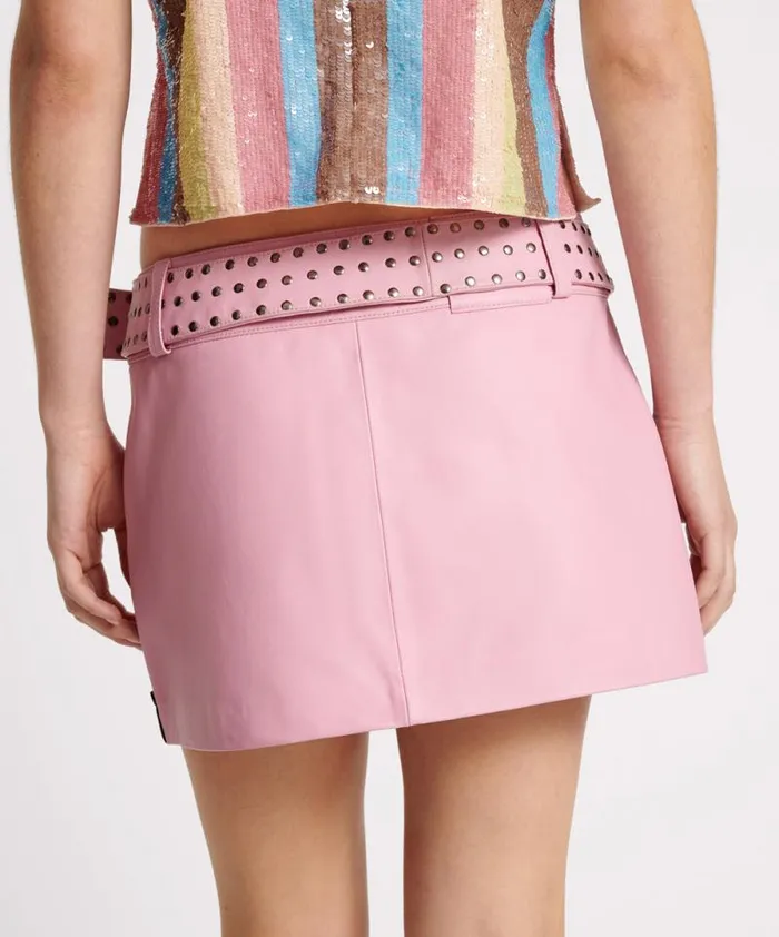 Women RIZZO PINK STUDDED LEATHER BELTED MINI SKIRT One Teaspoon Bottoms Women RIZZO PINK STUDDED LEATHER BELTED MINI SKIRT One Teaspoon Bottoms