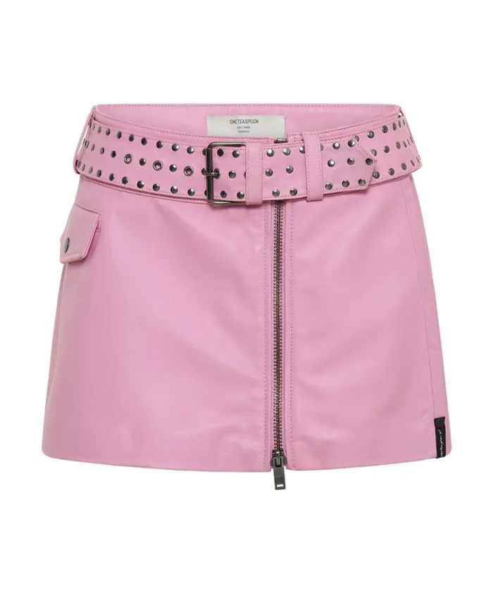 Women RIZZO PINK STUDDED LEATHER BELTED MINI SKIRT One Teaspoon Bottoms Women RIZZO PINK STUDDED LEATHER BELTED MINI SKIRT One Teaspoon Bottoms