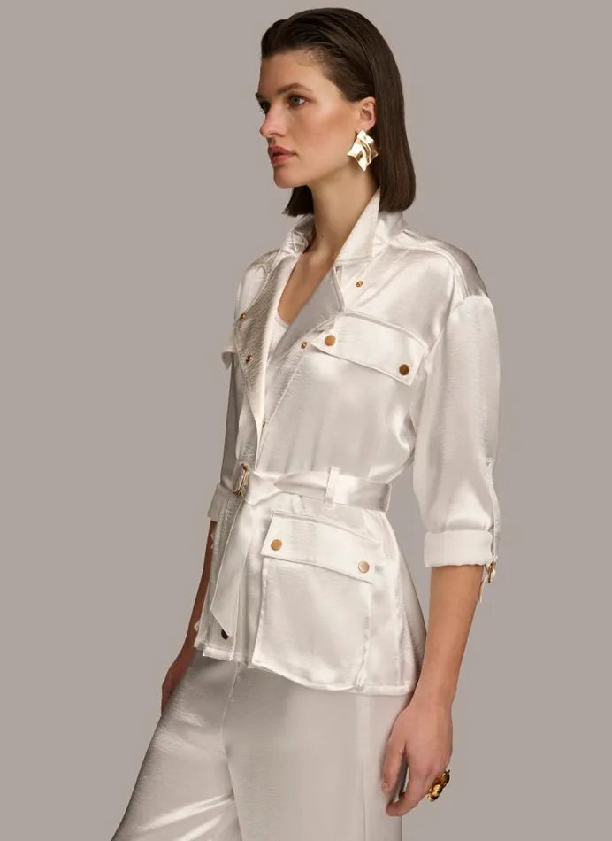Women ROLL SLEEVE BELTED JACKET Cream Donna Karan New York Jackets And Blazers Women ROLL SLEEVE BELTED JACKET Cream Donna Karan New York Jackets And Blazers