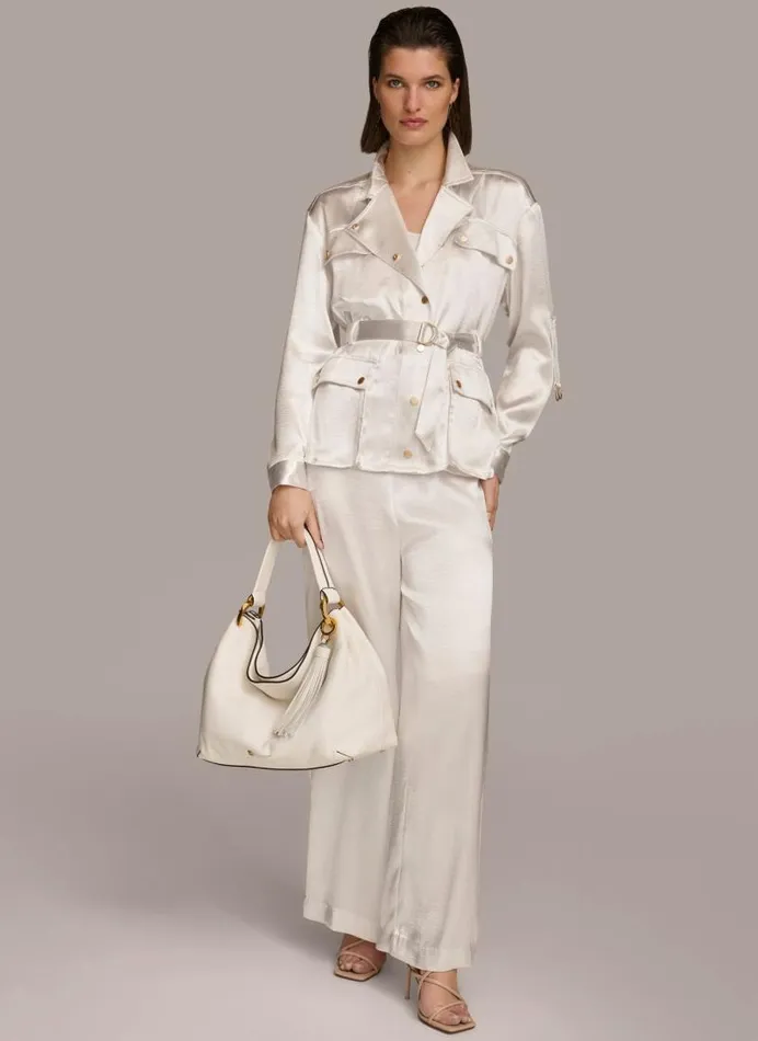 Women ROLL SLEEVE BELTED JACKET Cream Donna Karan New York Jackets And Blazers Women ROLL SLEEVE BELTED JACKET Cream Donna Karan New York Jackets And Blazers