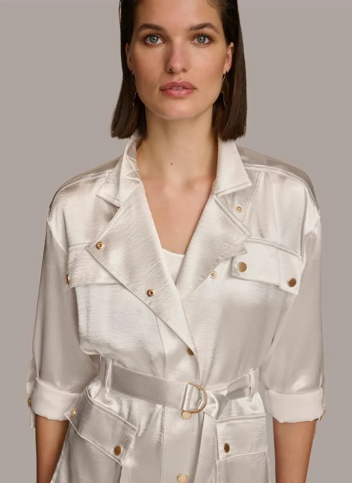 Women ROLL SLEEVE BELTED JACKET Cream Donna Karan New York Jackets And Blazers Women ROLL SLEEVE BELTED JACKET Cream Donna Karan New York Jackets And Blazers
