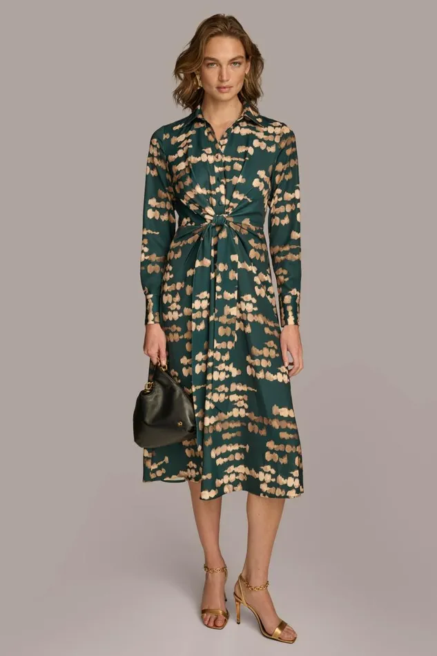 Women SATIN MIDI SHIRT DRESS Sprucegold Multi Donna Karan New York Dresses And Jumpsuits