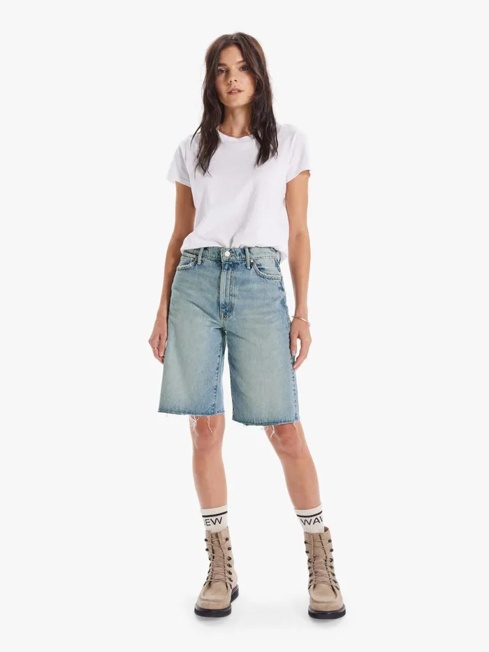 Women Shorts Mother Denim The Undercover Knee Fray Short Lightpastel Blue