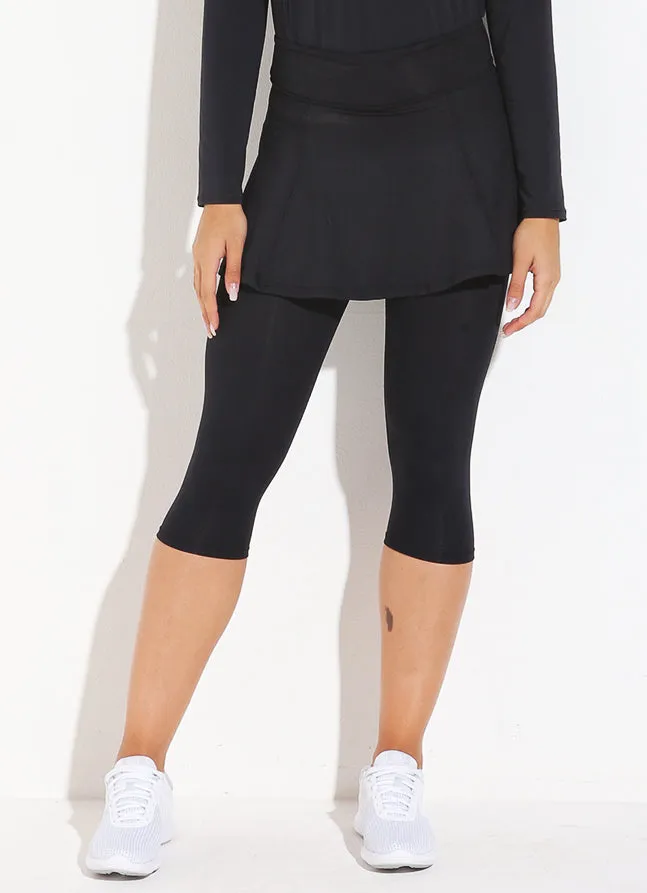 Women Skirted Capri Black Dona Jo Skirted Leggings and Capris