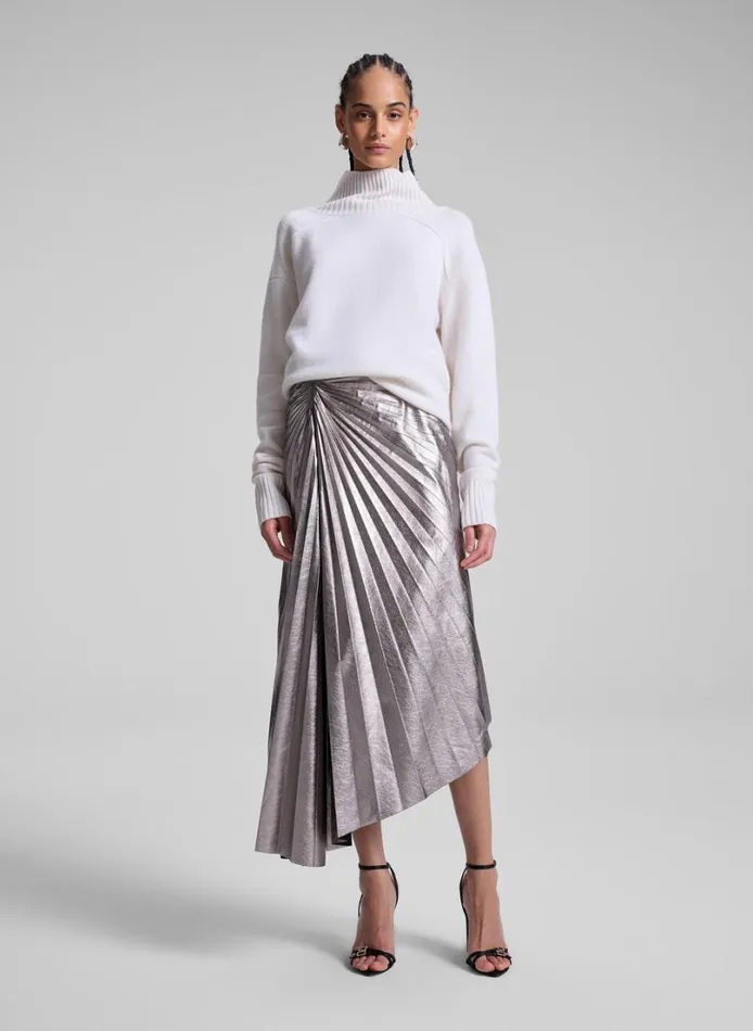 Women Skirts ALC Tracy Metallic Vegan Leather Skirt Smoky Silver