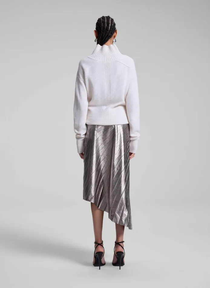 Women Skirts ALC Tracy Metallic Vegan Leather Skirt Smoky Silver