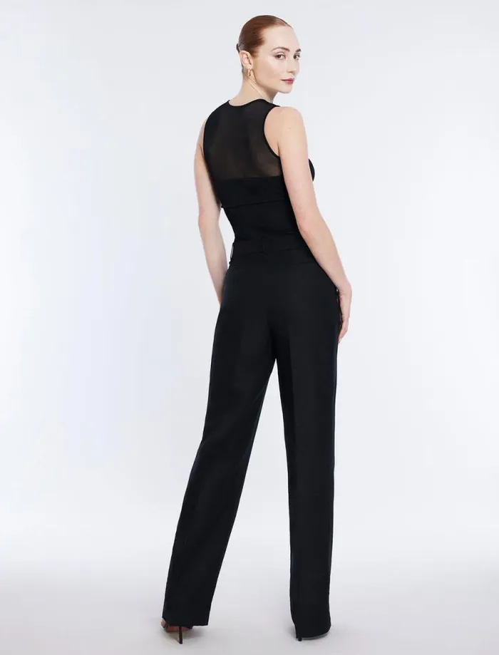 Women Straight Leg Linen Pant Black BCBG Suiting Women Straight Leg Linen Pant Black BCBG Suiting