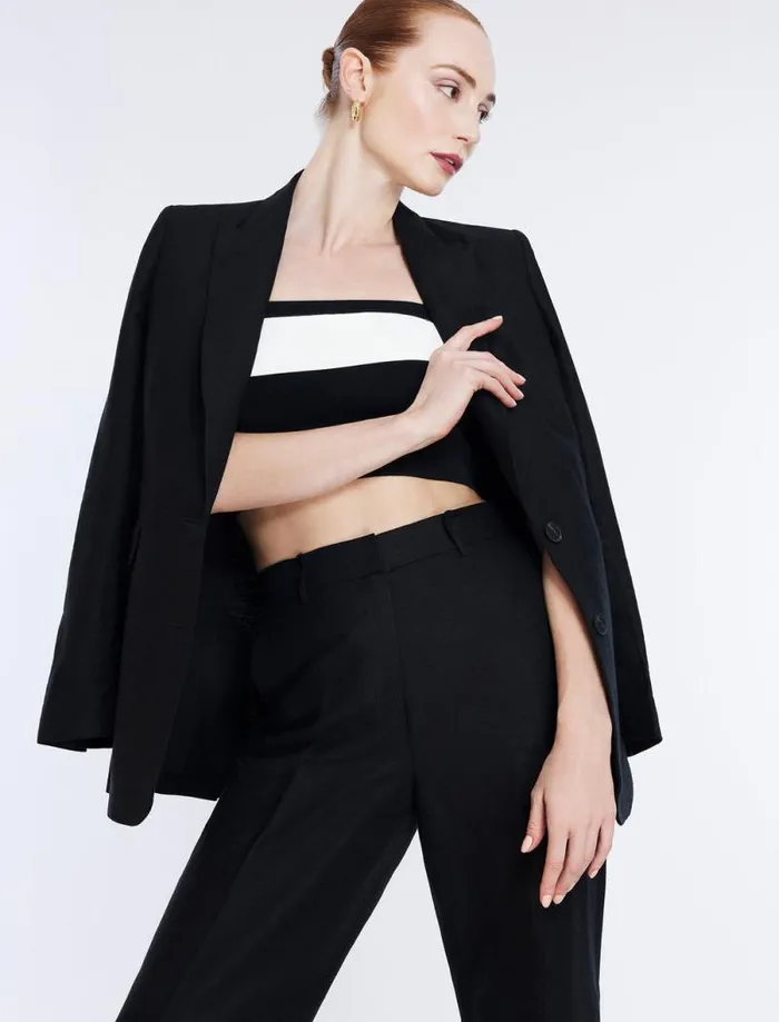 Women Straight Leg Linen Pant Black BCBG Suiting Women Straight Leg Linen Pant Black BCBG Suiting