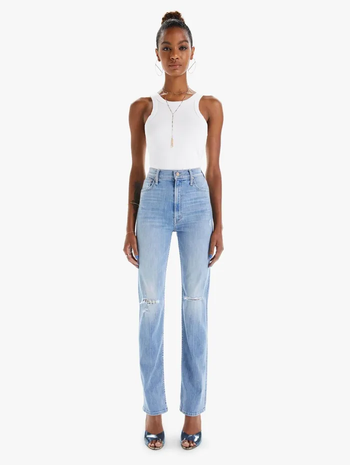 Women Straight Mother Denim High Waisted Rider Skimp Lightpastel Blue