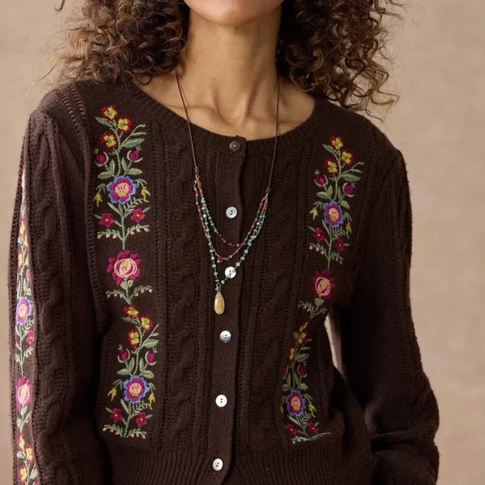 Women Swiss Florals Cardigan Chocolate Sundance Catalog Sweaters Women Swiss Florals Cardigan Chocolate Sundance Catalog Sweaters