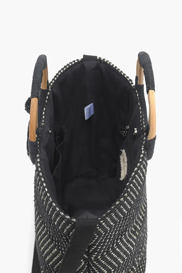 Women Travel and Beach Bags America and Beyond Midnight Lurex Wicker Handle Tote