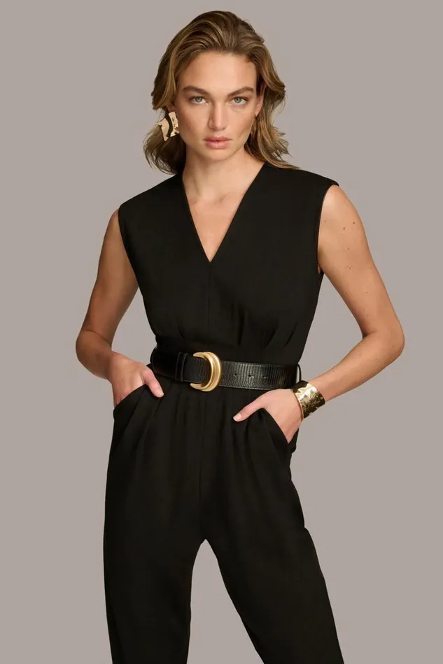 Women V NECK CROPPED JUMPSUIT Black Donna Karan New York Dresses And Jumpsuits Women V NECK CROPPED JUMPSUIT Black Donna Karan New York Dresses And Jumpsuits