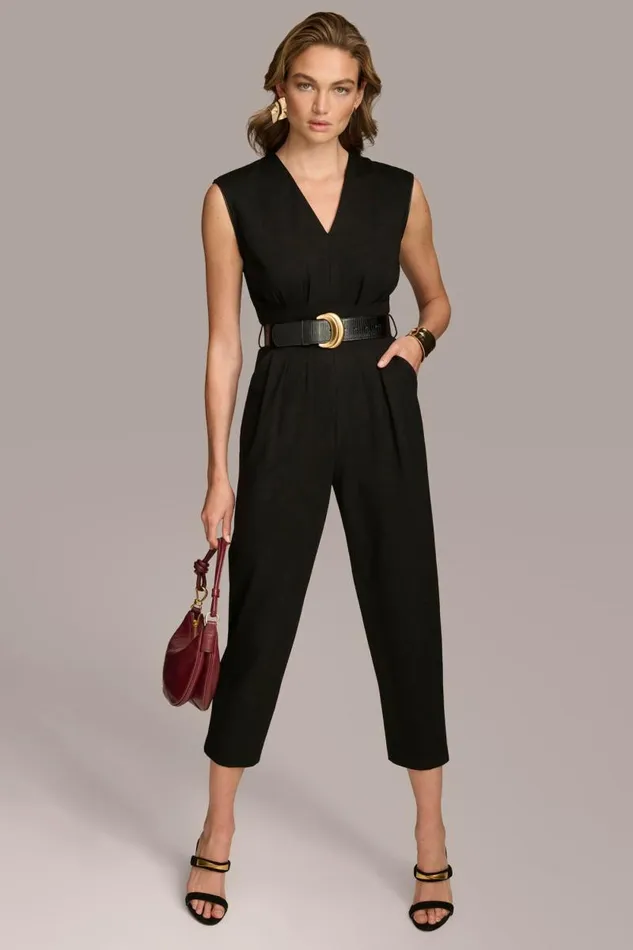 Women V NECK CROPPED JUMPSUIT Black Donna Karan New York Dresses And Jumpsuits Women V NECK CROPPED JUMPSUIT Black Donna Karan New York Dresses And Jumpsuits