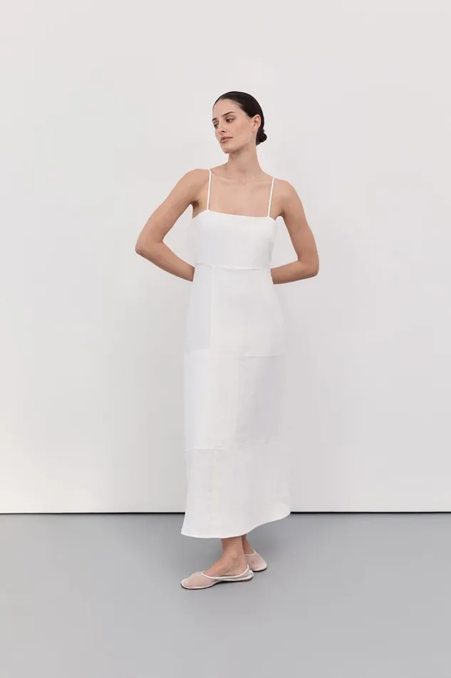 Women White Dresses DISSH CATIE WHITE PATCHWORK MIDI DRESS