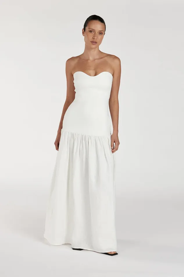 Women White Dresses DISSH ELLISON WHITE STRAPLESS MIDI DRESS