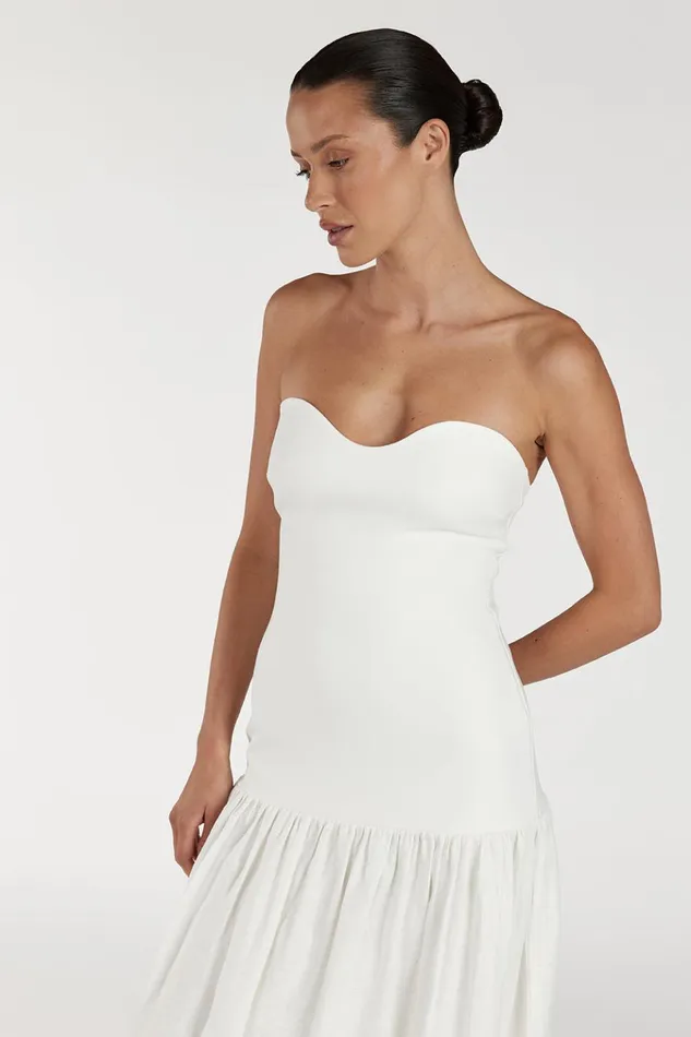 Women White Dresses DISSH ELLISON WHITE STRAPLESS MIDI DRESS