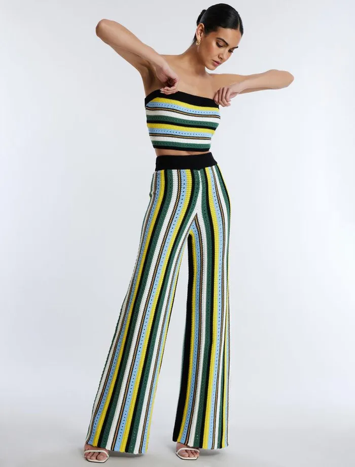 Women WideLeg Knit Pant Multi Stripe BCBG Bottoms Women WideLeg Knit Pant Multi Stripe BCBG Bottoms
