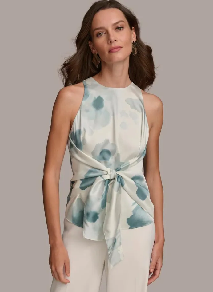 Women WRAP TIE WAIST BLOUSE Frost Blue Combo Donna Karan New York Sweaters And Tops Women WRAP TIE WAIST BLOUSE Frost Blue Combo Donna Karan New York Sweaters And Tops