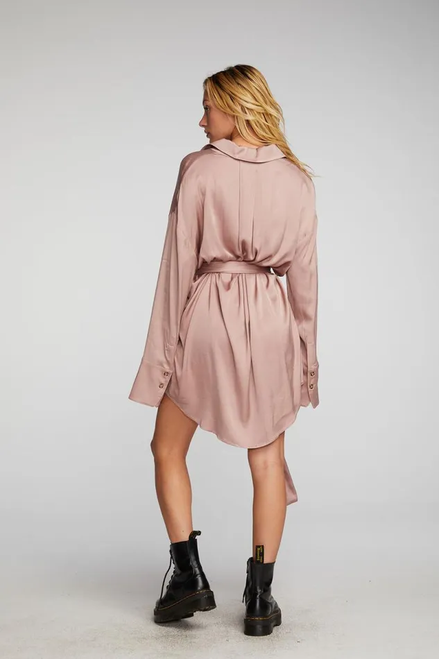 Womens Chaser Brand Dresses Stretch Silky Woven Shirt Dress