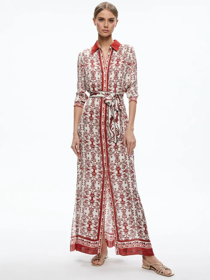 Womens Dresses Alice Olivia Chassidy Maxi Shirt Dress Fatal Attraction Off White