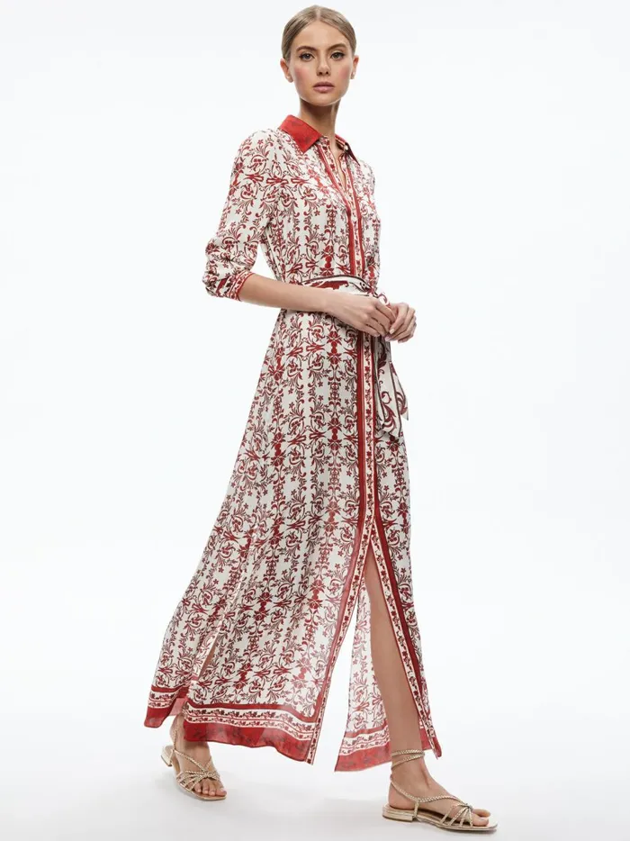 Womens Dresses Alice Olivia Chassidy Maxi Shirt Dress Fatal Attraction Off White