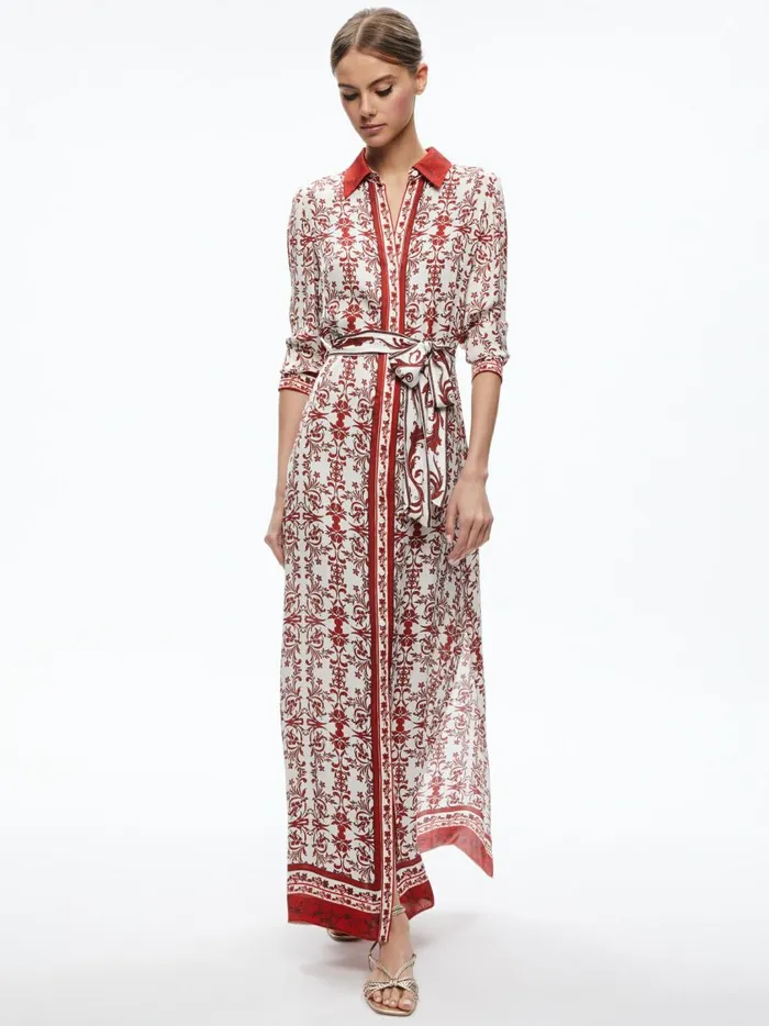 Womens Dresses Alice Olivia Chassidy Maxi Shirt Dress Fatal Attraction Off White