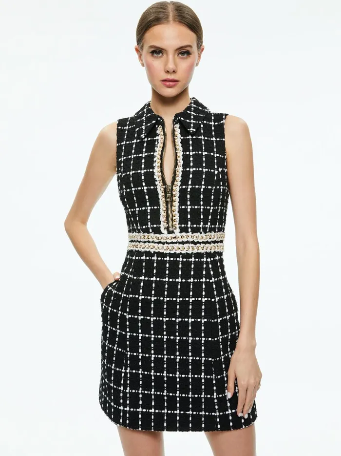 Womens Dresses Alice Olivia Ellis Tweed Mini Dress Black