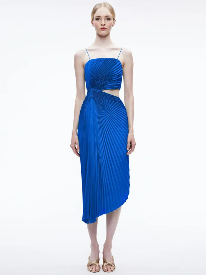 Womens Dresses Alice Olivia Fayeth Spaghetti Strap Asymmetrical Midi Dress Sapphire