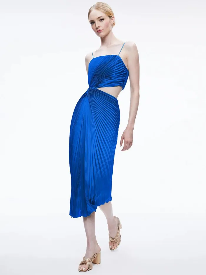 Womens Dresses Alice Olivia Fayeth Spaghetti Strap Asymmetrical Midi Dress Sapphire