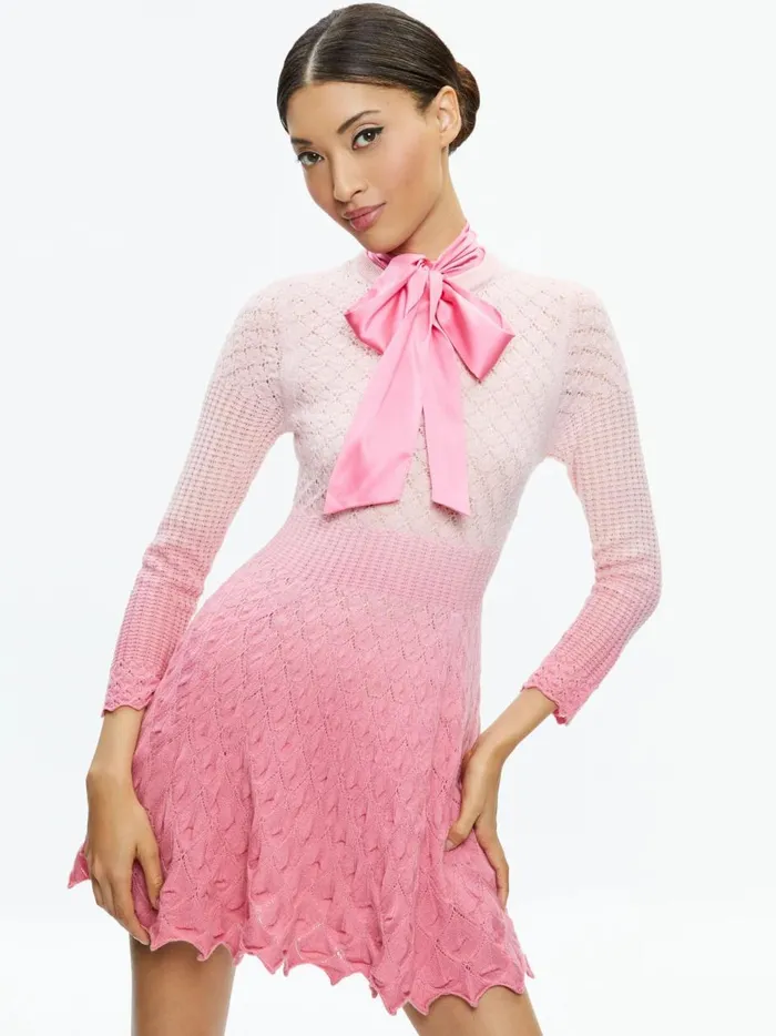 Womens Dresses Alice Olivia Gin Pointelle Lace Knit Dress With Bow Petal
