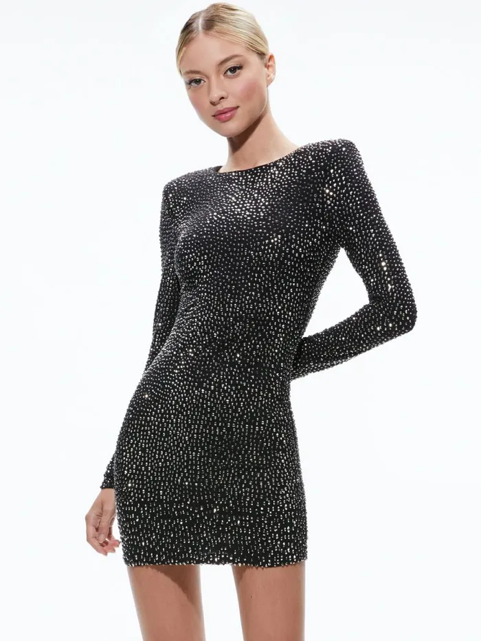 Womens Dresses Alice Olivia Inka Crystal Embellished Mini Dress Blackgunmetal