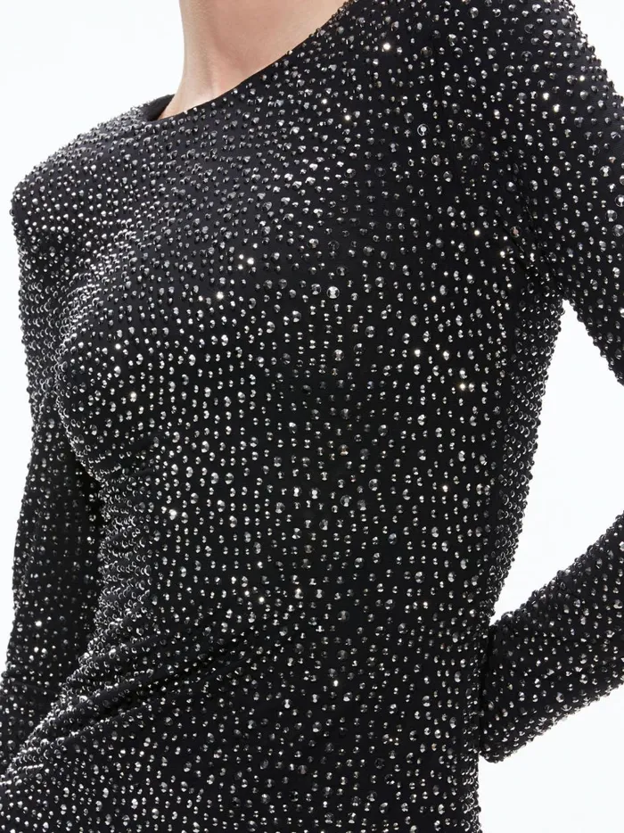 Womens Dresses Alice Olivia Inka Crystal Embellished Mini Dress Blackgunmetal