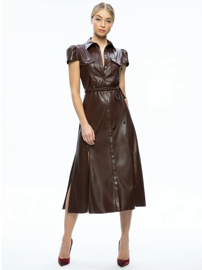 Womens Dresses Alice Olivia Miranda Vegan Leather Midi Dress Toffee