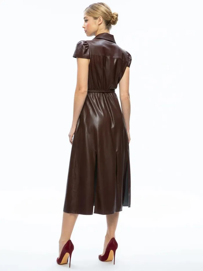 Womens Dresses Alice Olivia Miranda Vegan Leather Midi Dress Toffee