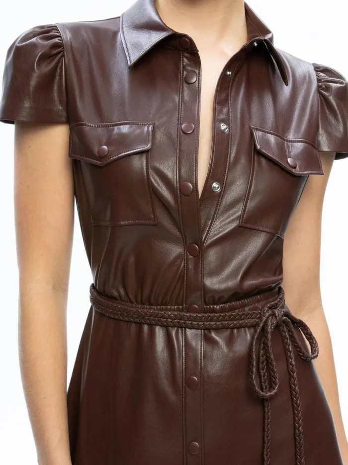 Womens Dresses Alice Olivia Miranda Vegan Leather Midi Dress Toffee