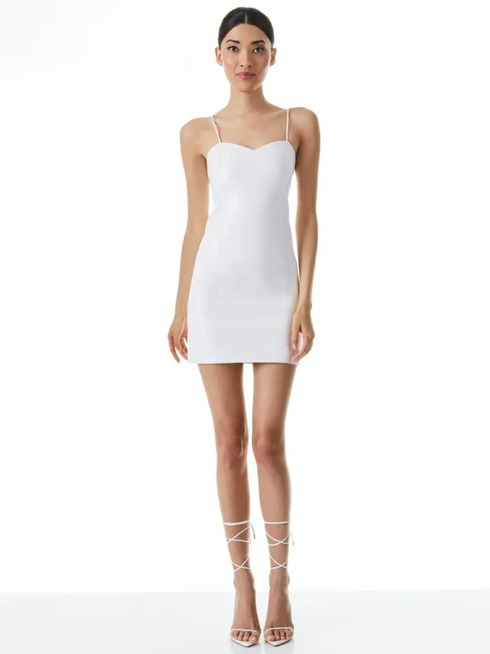 Womens Dresses Alice Olivia Nelle Vegan Leather Sweetheart Dress Off White