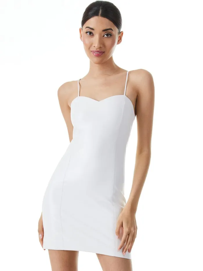 Womens Dresses Alice Olivia Nelle Vegan Leather Sweetheart Dress Off White
