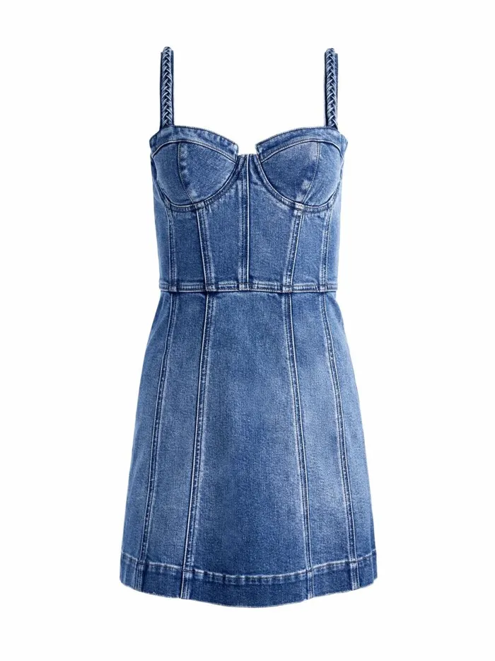 Womens Dresses Alice Olivia Raylene Denim Bustier Mini Dress Avery Blue