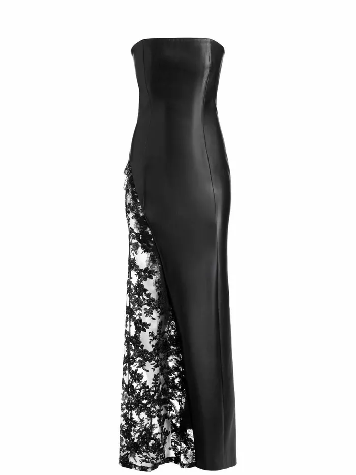 Womens Dresses Alice Olivia Retha Vegan Leather Lace Maxi Dress Black