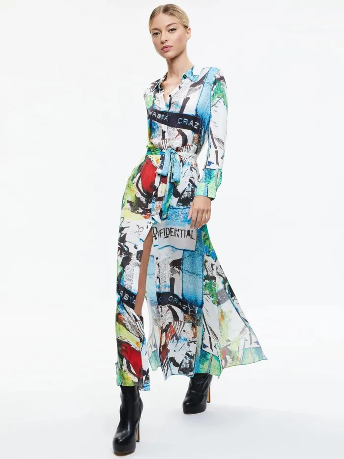 Womens Dresses Alice Olivia X Basquiat Chassidy Maxi Shirt Dress Confidential