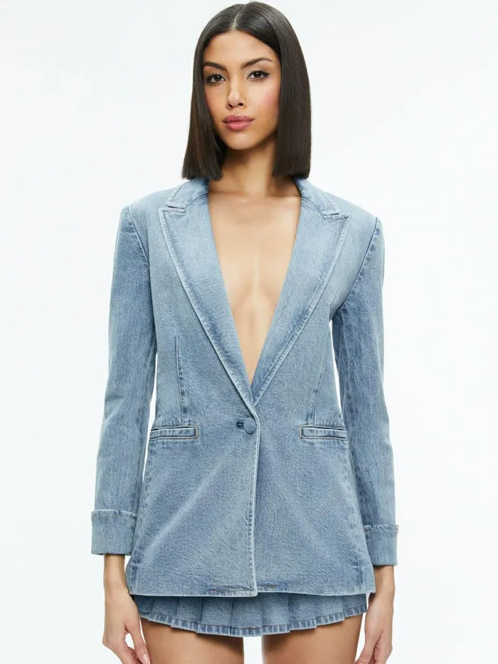Womens Jackets Coats Alice Olivia Justine Rolled Cuff Blazer Georgia Vintage Blue
