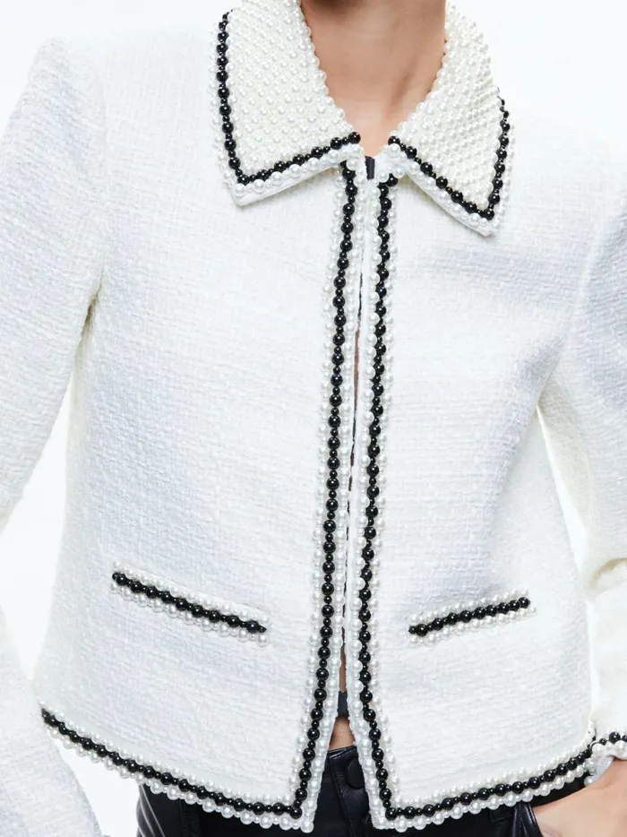 Womens Jackets Coats Alice Olivia Kidman Pearl Collar Boxy Jacket Off White