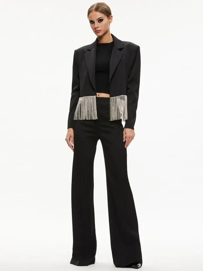 Womens Jackets Coats Alice Olivia Shan Crystal Fringe Blazer Black