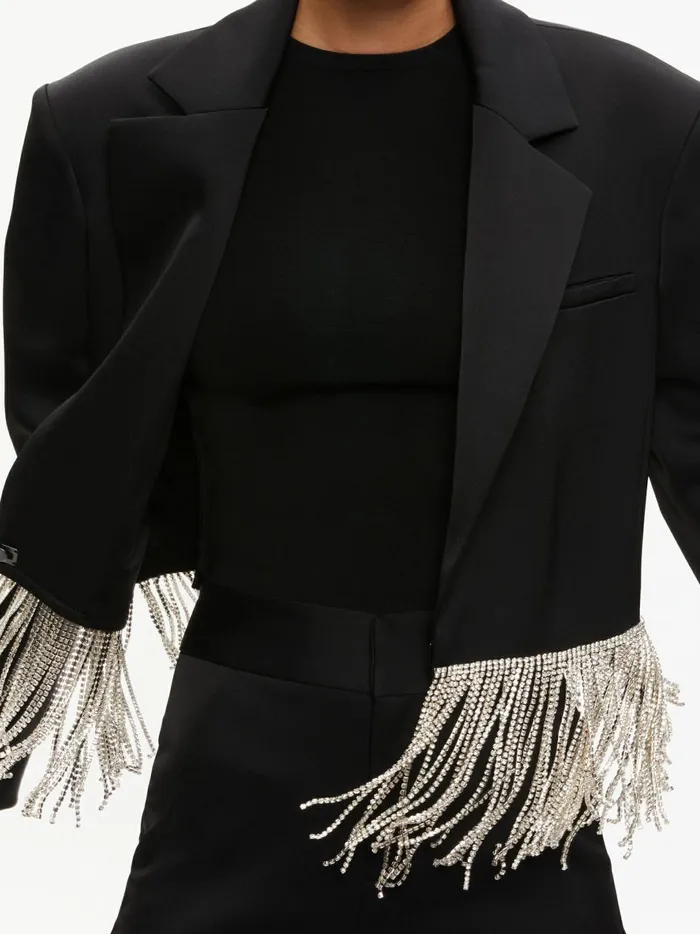 Womens Jackets Coats Alice Olivia Shan Crystal Fringe Blazer Black