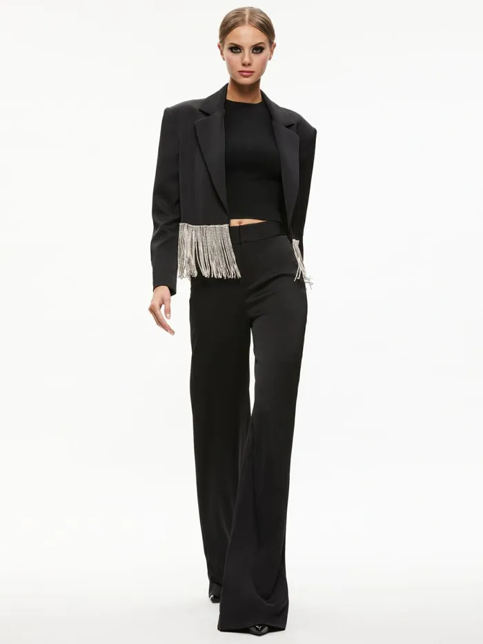 Womens Jackets Coats Alice Olivia Shan Crystal Fringe Blazer Black